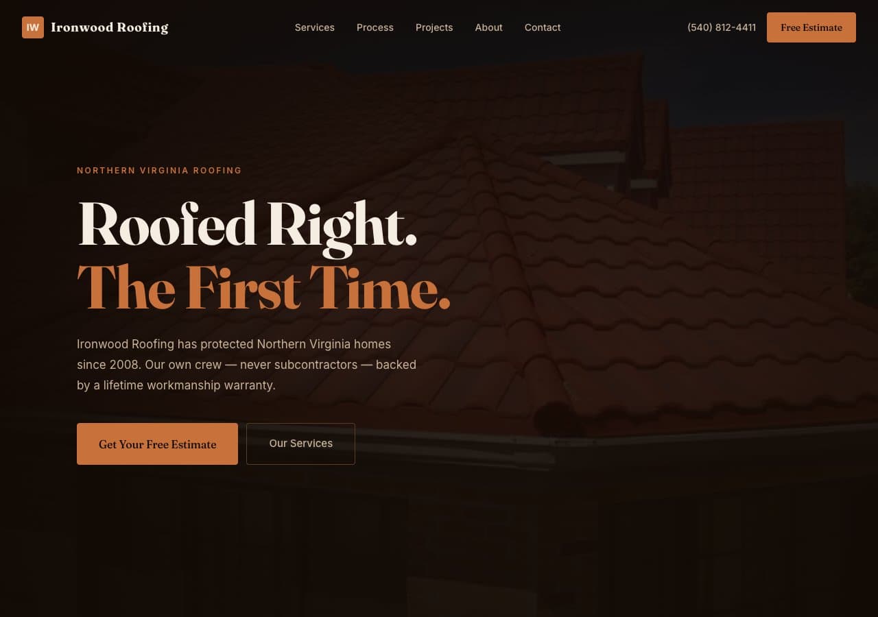 Ironwood Roofing website